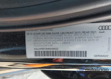 2017 Audi S6 4.0T Premium Plus from USA, damaged, VIN WAUHFBFC8HN049022